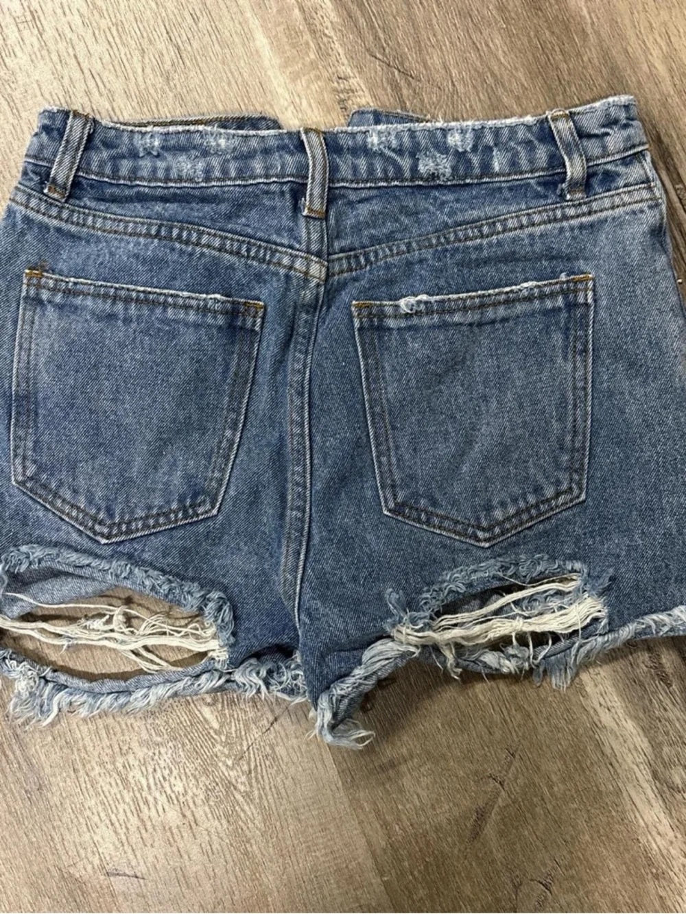 Fashion Nova Ripped Blue Denim Shorts - Picture 2 of 2